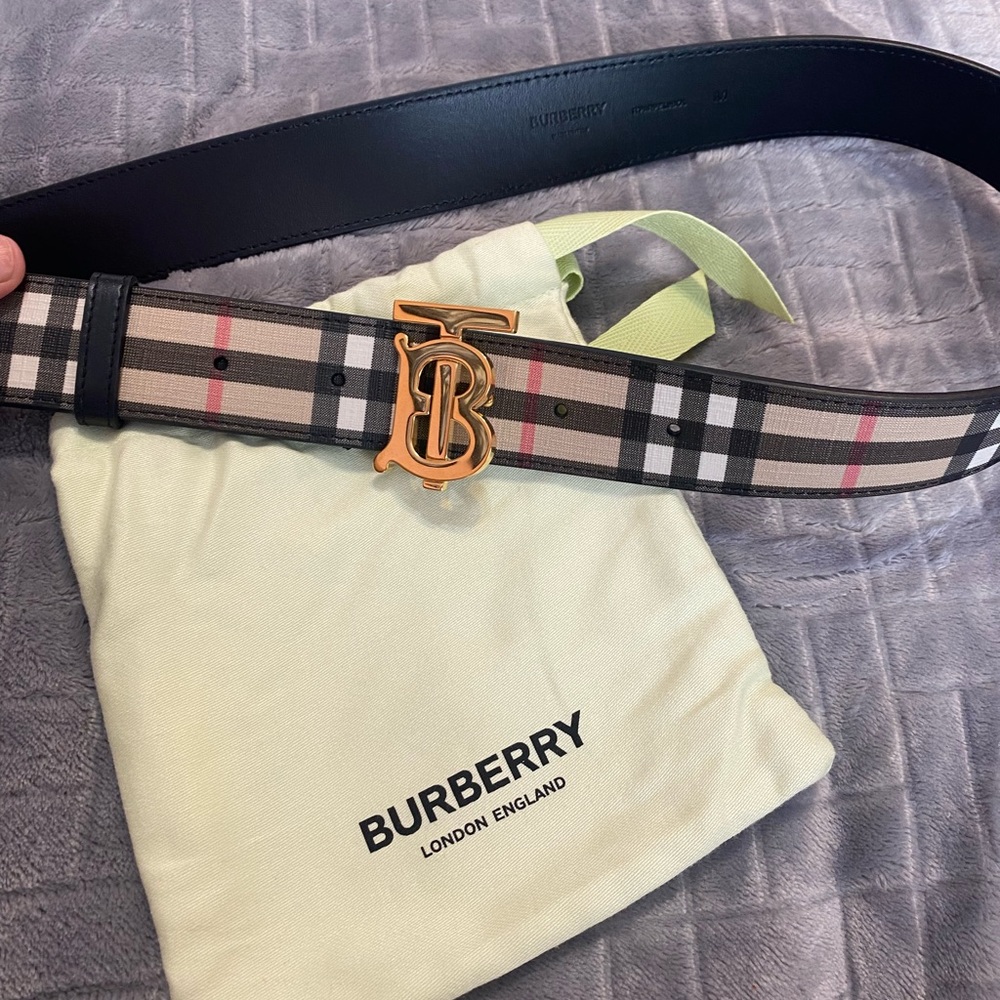 Authentic BURBERRY Monogram Motif Vintage Check Belt SIZE 90